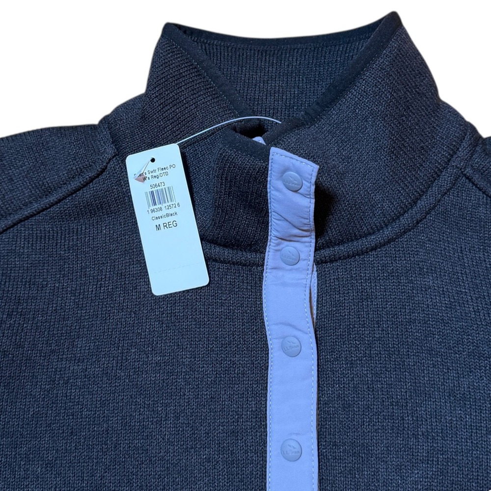 L.L.Bean Sweater Fleece Pullover Women Medium Classic Black NWT 506473 Snap Neck - Picture 2 of 5